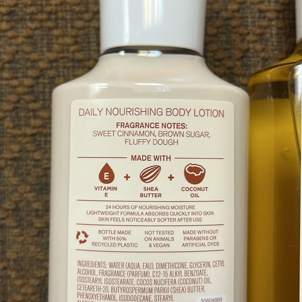 Bath and body cinnamon donut swirl body wash and lotion